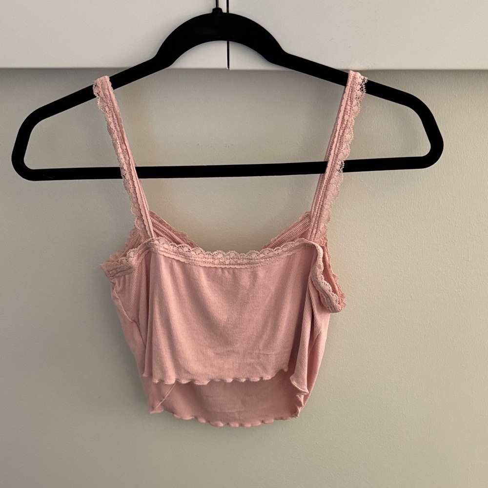 Pink Lace Trim Cami cropped tank - Picture 5 of 5